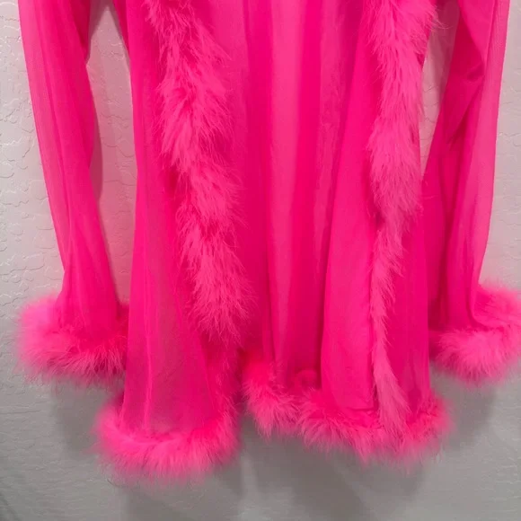 DOLLS KILL Valley of Babez Pink Feather Robe Lingerie Sheer Punk Goth